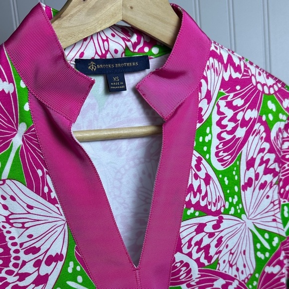 Brooks Brothers Ponte Stretch Floral 3/4 Sleeve Split Neck Dress XS Colorful - Picture 8 of 11